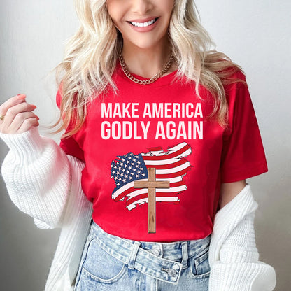 Teesdily | Jesus Cross Patriotism American Shirt, Make America Godly Again Jesus Shirt, Independence Day Unisex Tshirt Hoodie Sweatshirt Mug