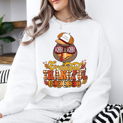 Teesdily | Happy Thanksgiving Turkey Shirt, Gobble Gobble Give Thanks Thankful Blessed Tee Sweatshirt Hoodie Mug, Thanksgiving Tee