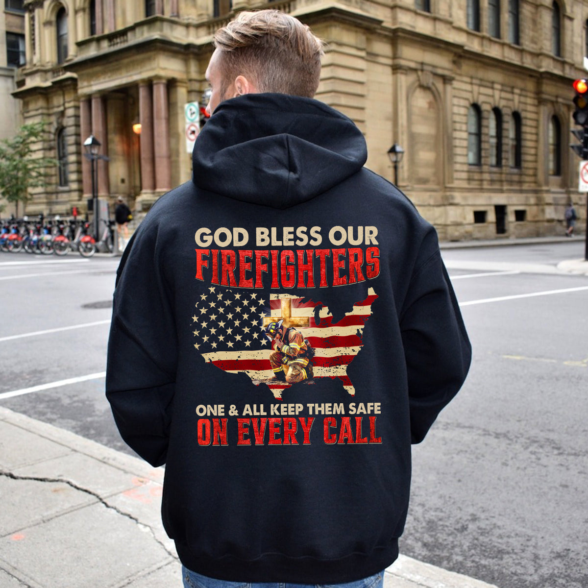 Teesdily | American Flag Firefighter Streetwear Hoodie, God Bless Our Firefighter Tshirt Sweatshirt, Firefighter Mug, Independence Gift For Fireman