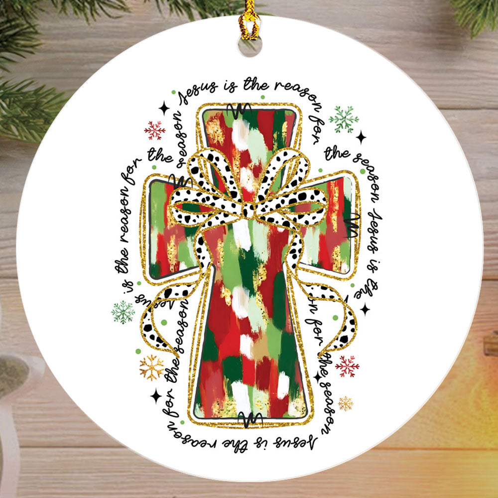 Teesdily | Jesus Christmas Ceramic Ornament, Jesus Is The Reason For The Season Acrylic Ornament, Jesus Christmas Ornament Gift