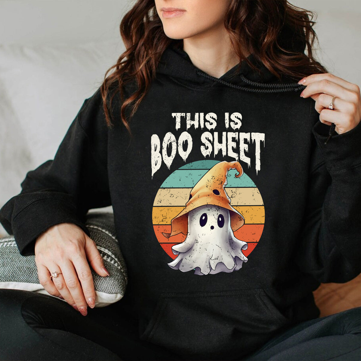 Teesdily | Cute Ghost Retro Halloween Shirt, This Is Boo Sheet Tee Sweatshirt Hoodie Mug, Happy Halloween Apparel, Halloween Gifts