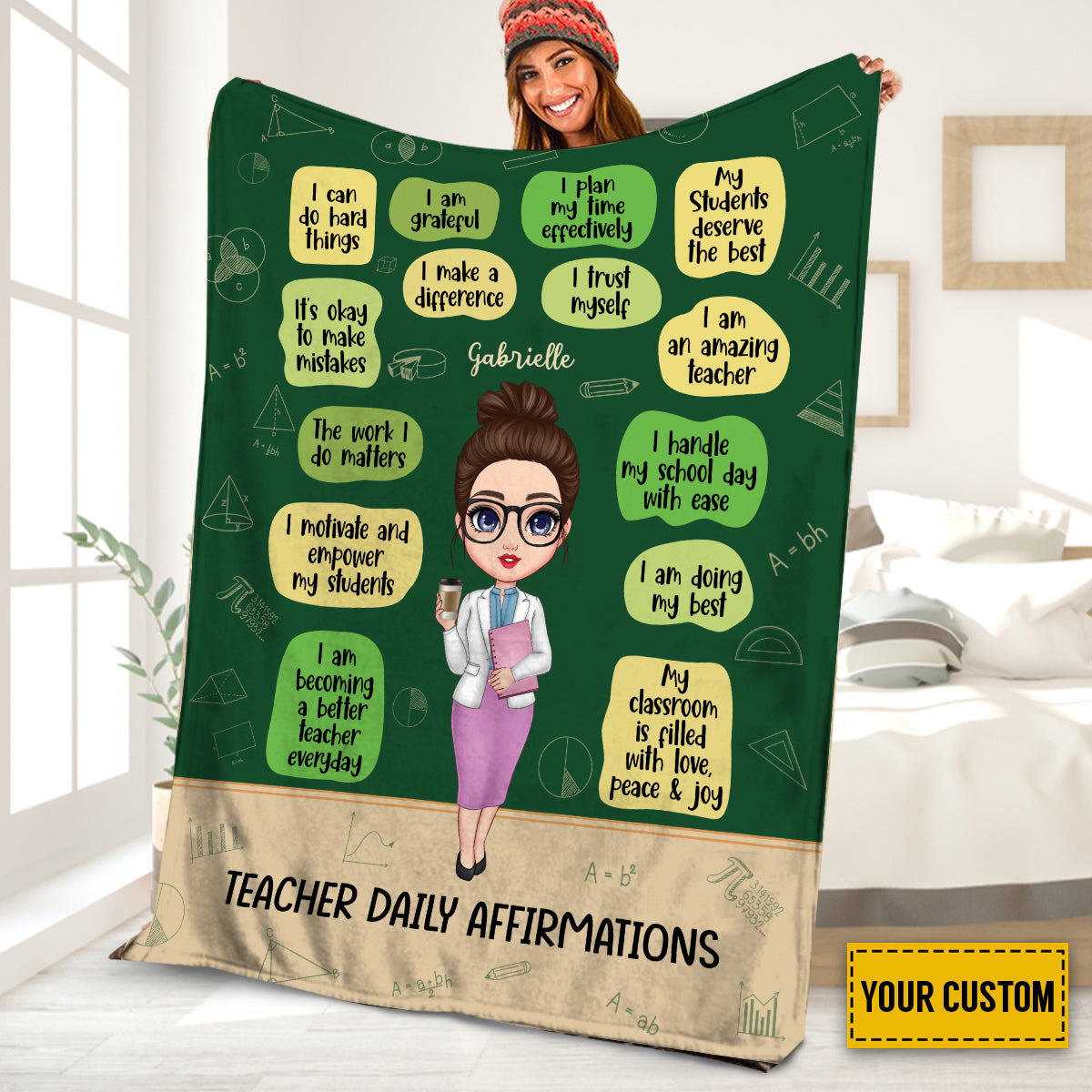 Teesdily | Customized Teacher Daily Affirmations Throw Blanket Happy Teacher's Day Fleece Blanket Teacher Appreciation Gift For Back To School Day