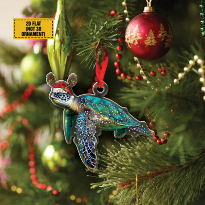 Teesdily | Turtle Christmas Ornament, Sea Turtle Ornaments, Beach Christmas Ornament, Christmas Car Hanging Ornament 2024 Gifts, 2d Flat Ornament