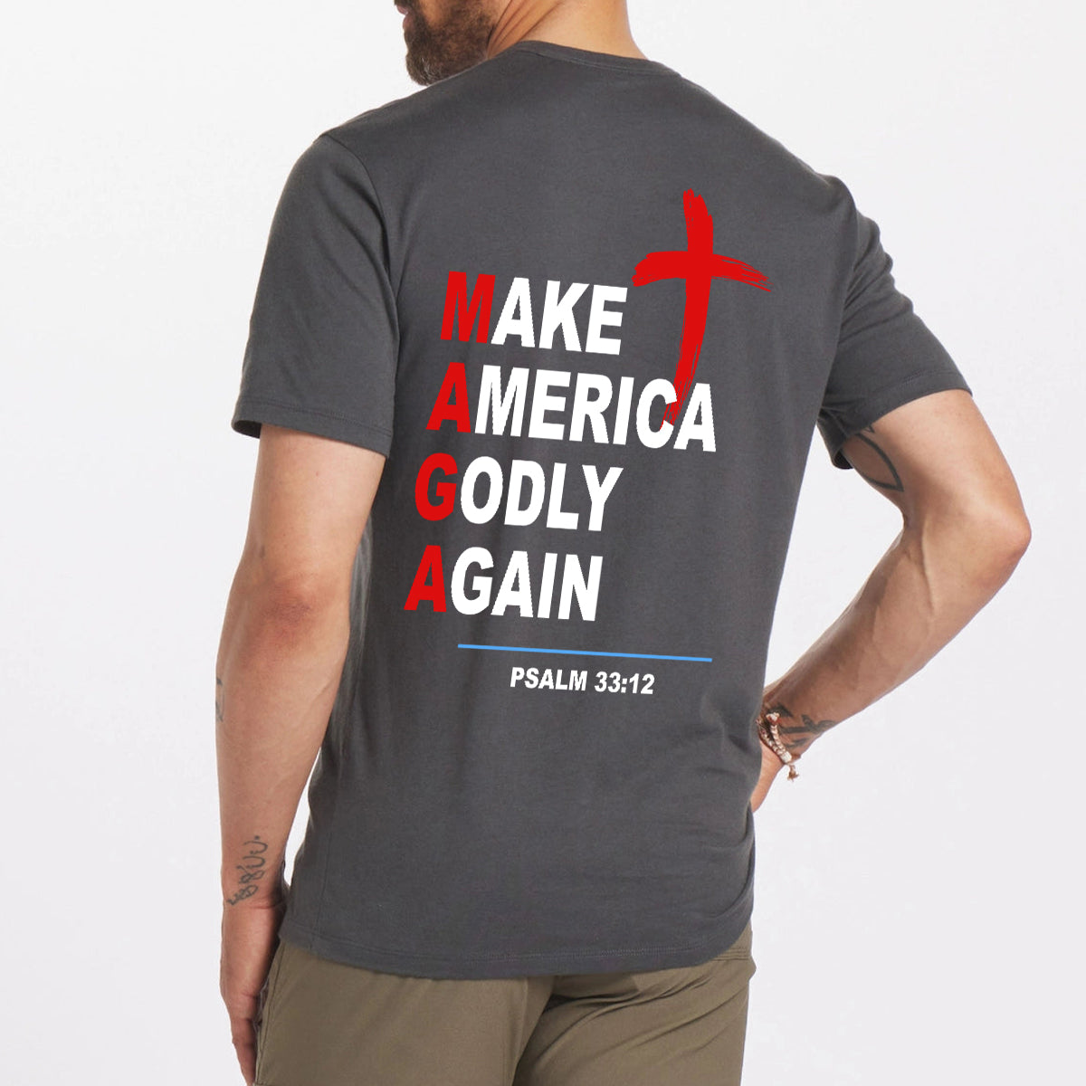 Teesdily | Make America Godly Again Casual Shirt Backside, Patriotism Hoodie Sweatshirt Mug, Fourth Of July Day Graphic Tee, Gifts For Christian