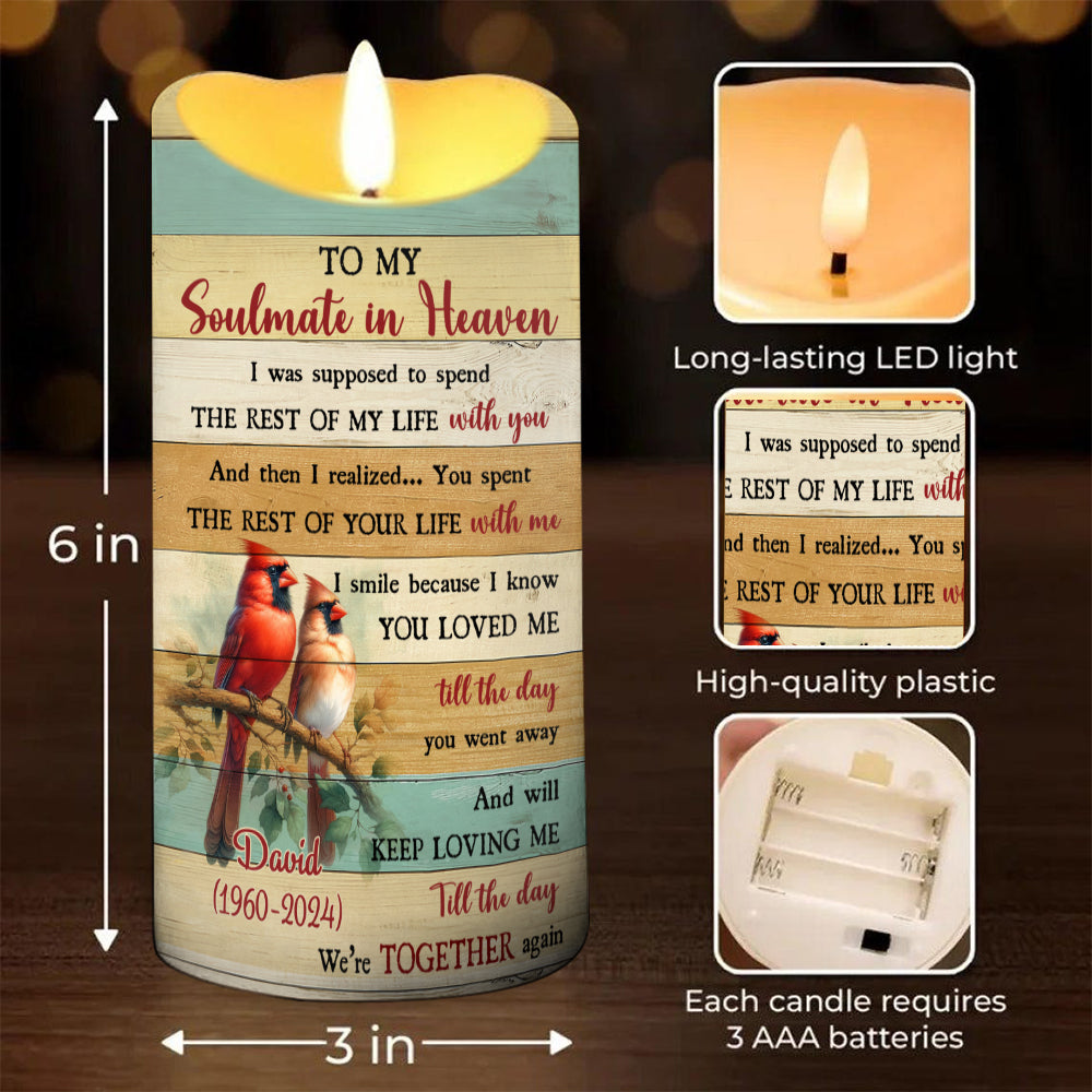 Teesdily | Customized Memorial Family Led Candle, To My Soulmate In Heaven Flameless Candle, Memorial Gift, Keepsake Gift