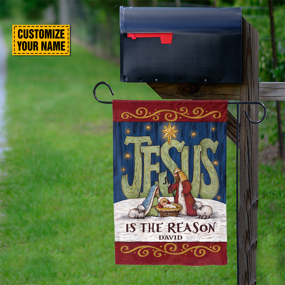 Teesdily | Customized Jesus Nativity Garden Flag, Jesus Is The Reason House Flag Christmas Decoration, Jesus Lover Gift, Xmas Gift