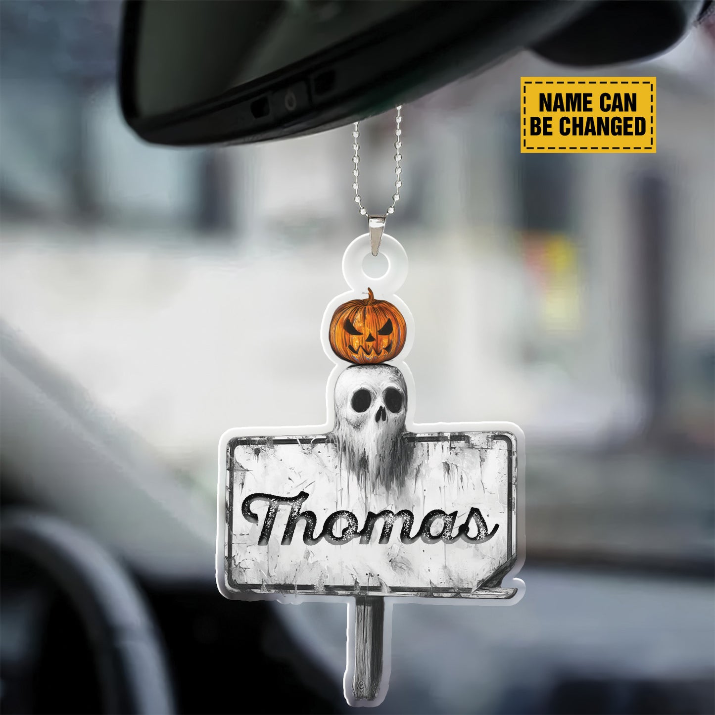 Teesdily | Customized Ghost Pumpkin Halloween Ornament, Ghost Ornament Car Hanging, Spooky Vibe Halloween Ornaments, Halloween Gift Accessories