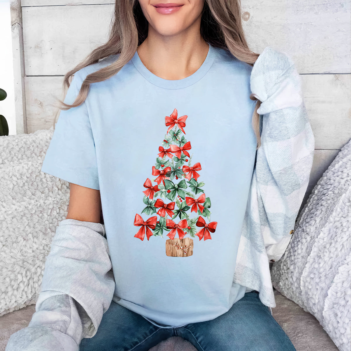 Teesdily | Christmas Tree Coquette Bow Shirt, Christmas Girly Bow Coquette Sweatshirt, Merry Christmas Tree Hoodie Mug, Christmas Gift