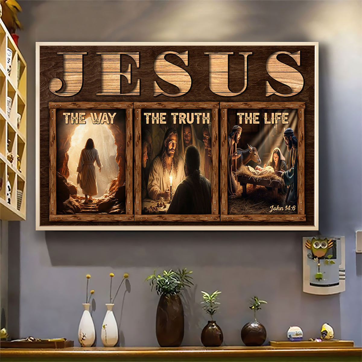 Teesdily | Jesus Christ Poster Canvas, Jesus The Way The Truth The Life Wall Art, Christian Decor, Religious Wall Decor Poster Canvas