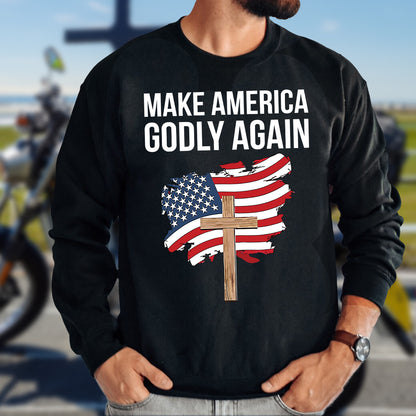 Teesdily | Jesus Cross Patriotism American Shirt, Make America Godly Again Jesus Shirt, Independence Day Unisex Tshirt Hoodie Sweatshirt Mug