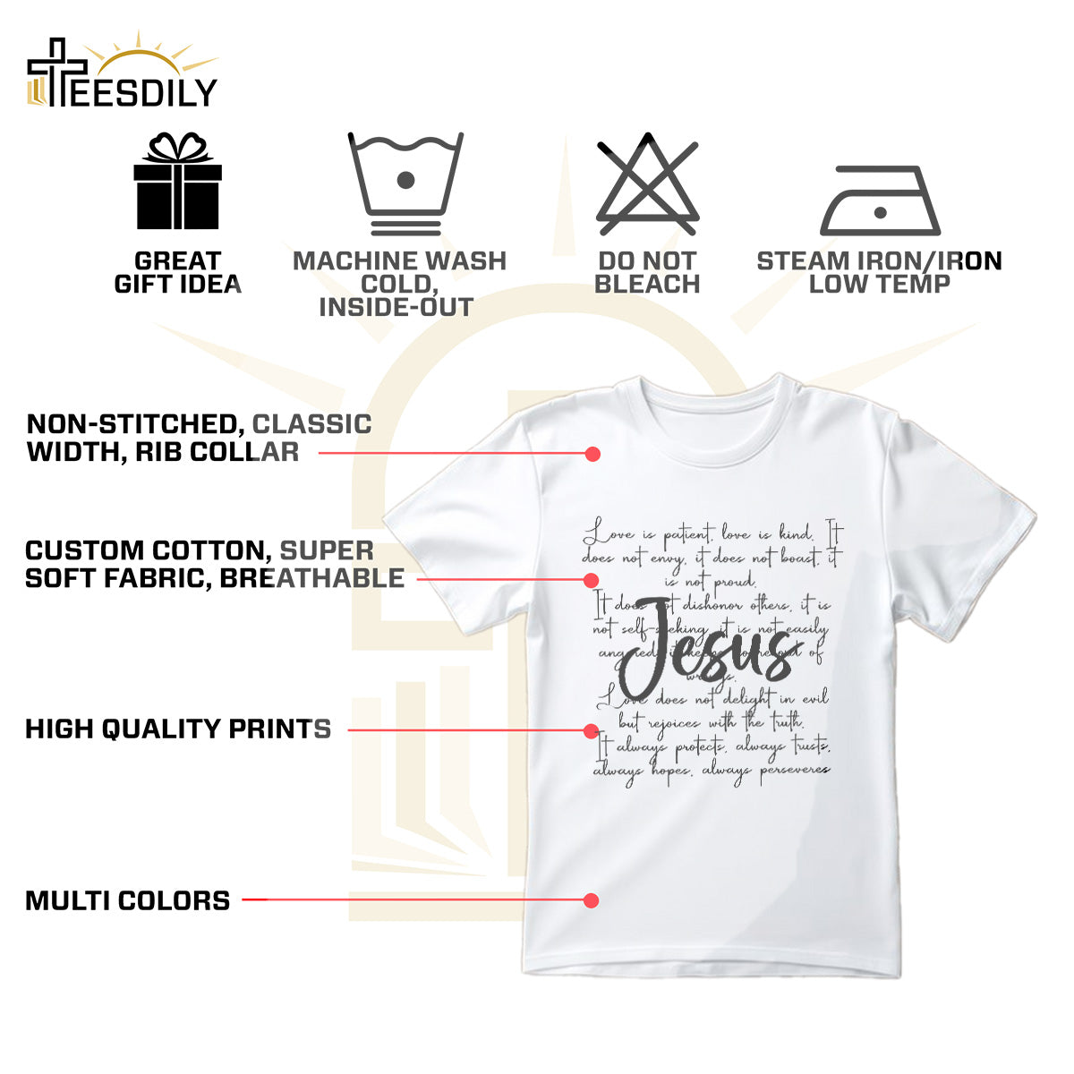 Teesdily | Jesus Christ Shirt, Love Is Patient Kind Sweatshirt Hoodie Mug, Christian Pray T-shirt, Faith Hope Love God Shirt, Jesus Lover Gifts