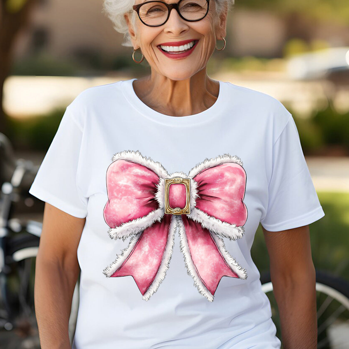 Teesdily | Pink Bow Christmas Shirt, Christmas Coquette Sweatshirt, Pink Coquette Bow Santa Hoodie Mug, Matching Family Gift