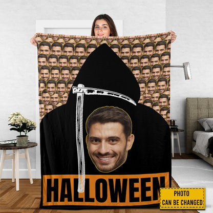 Teesdily | Halloween Death Funny Fleece Blanket With Picture Halloween Day Humor Custom Photo Sherpa Blanket Sarcasm Halloween Gift For Friends