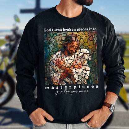 Teesdily | Jesus Lamb Shirt, God Turns Broken Pieces Into Masterpieces Give Him Your Pieces T-Shirt, Lamb Of God Sweatshirt Hoodie Mug Faith Gift