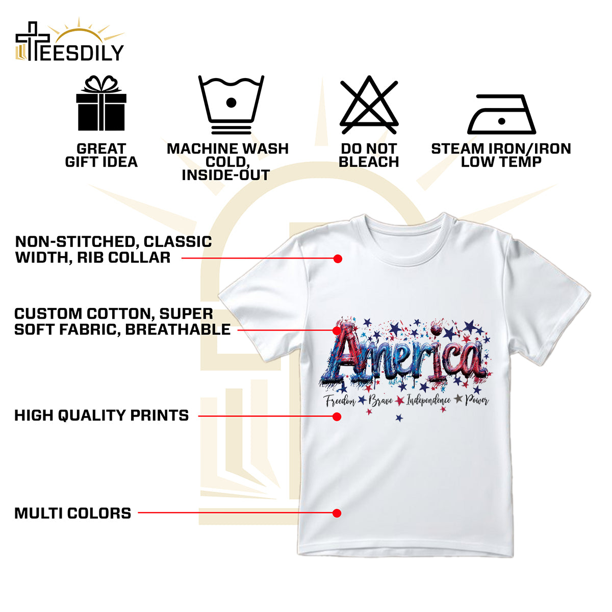 Teesdily | America Shirt, Freedom Brave Independence Power, Indepdence Day Sweatshirt Hoodie, American Pride Gifts Mug