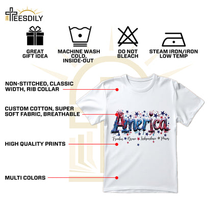 Teesdily | America Shirt, Freedom Brave Independence Power, Indepdence Day Sweatshirt Hoodie, American Pride Gifts Mug