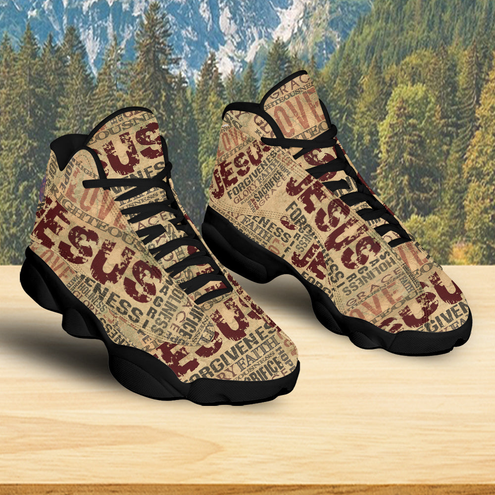 Teesdily | Jesus Words Basketball Shoes, Religious Words Jesus Sacrifice Running Shoes, Unisex Shoes With Thick Soles