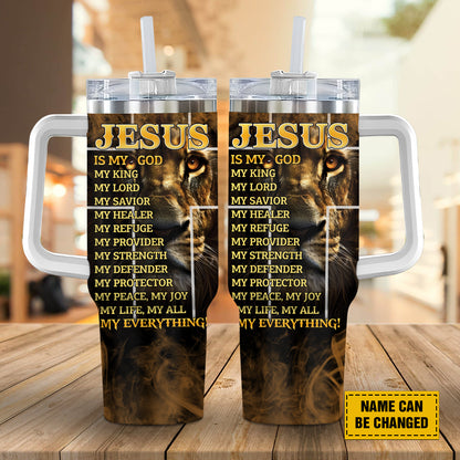 Teesdily | Customized Jesus Lion Of Judah Tumbler, Jesus Is My God My King Stainless Tumbler, Jesus Believer Gifts, Christian Gifts 40oz Tumbler