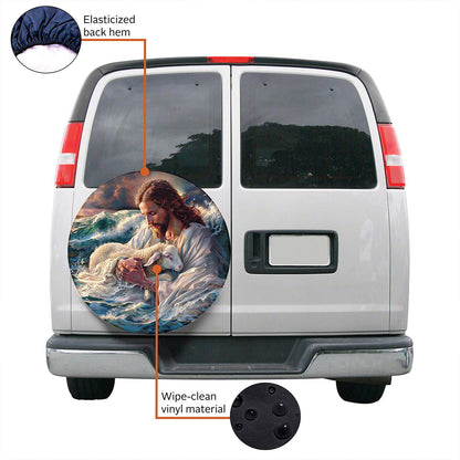 Teesdily | Jesus And Lamb Spare Tire Cover Car, Lamb Of God Wheel Cover Truck, Christian Car Accessories
, God Inspirational Spare Tire Cover 27"-34"