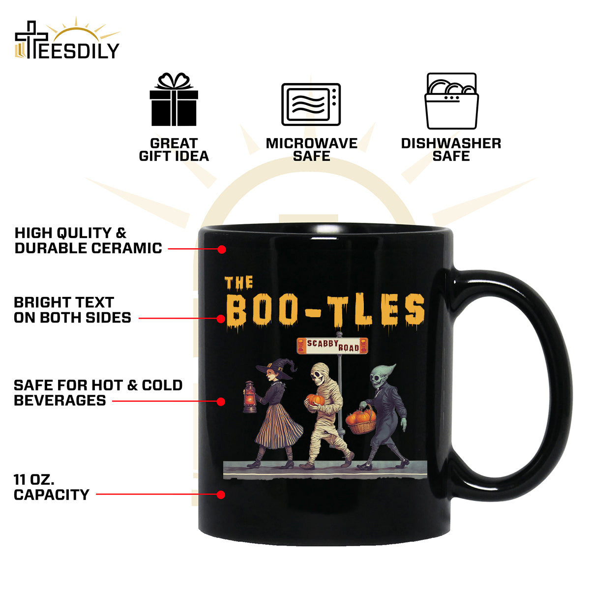 Teesdily | The Boo-tles Shirt, Retro Halloween Ghost Sweatshirt, Scabby Road Witchy Hoodie Mug, Spooky Season Skeleton Pumpkin Halloween Boo Gift