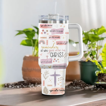 Teesdily | Jesus God Affirmation Insulated Tumbler, Reminder Of Who You Are In Christ Tumbler With Straw, Christian Gifts For Women Faith