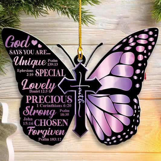 Teesdily | Jesus Butterfly Acrylic Ornament, God Says You Are Rear View Mirror Hanging, Jesus Butterfly Rear View Mirror Charm, Faith Believer Gifts