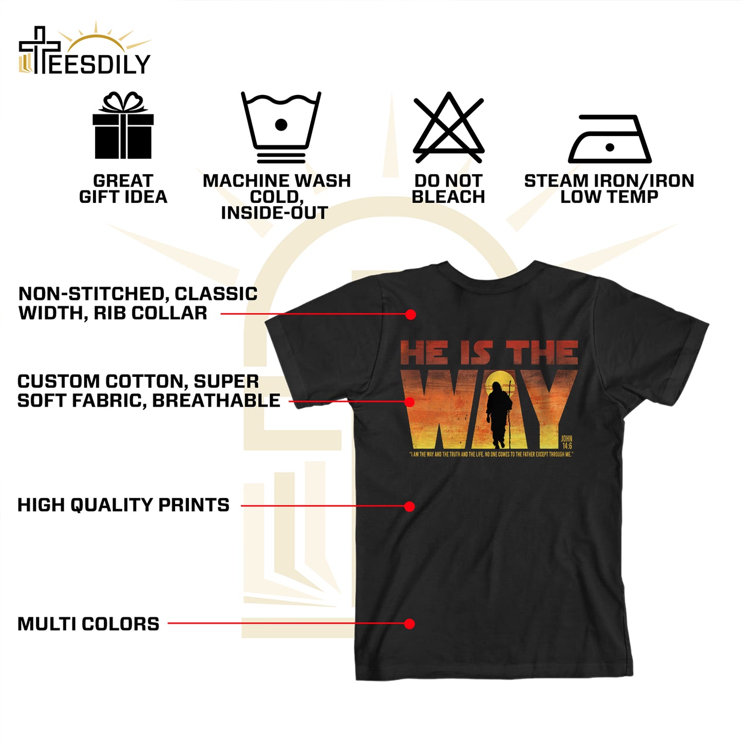 Teesdily | Jesus Walking Sunset Shirt, He Is The Way The Truth The Life Unisex Hoodie Sweatshirt Mug, Christian Shirt Backside, Religious Gift Ideas