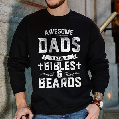 Teesdily | Awesome Dad Have Bibles And Beards Shirt Father's Day Gift, Jesus Lovers, Beards Man Tee, Christian Gifts, Daddy Tee Sweatshirt Hoodie Mug