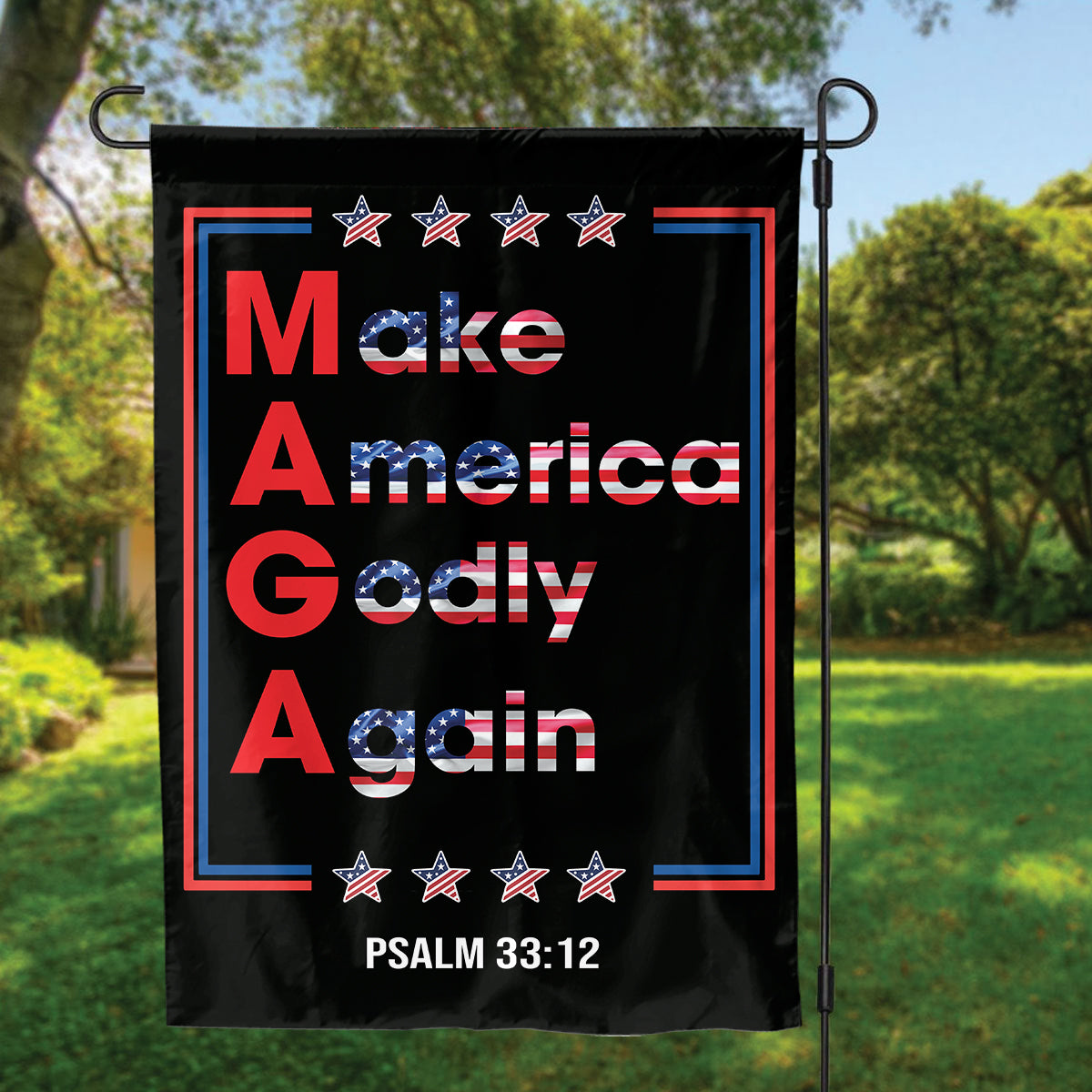 Teesdily | Make America Godly & Again Psalm 33:12 House Flag, Patriotic American Garden Flag, Patriot Outdoor Garden Decor, Christian Gifts