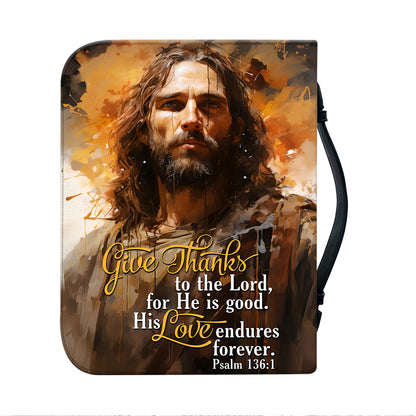 Teesdily | Jesus Portrait Painting Personalized Bible Cover, Jesus Christ Easter Thanksgiving Bible Bags, Give Thanks To The Lord, Spiritual Gift Idea