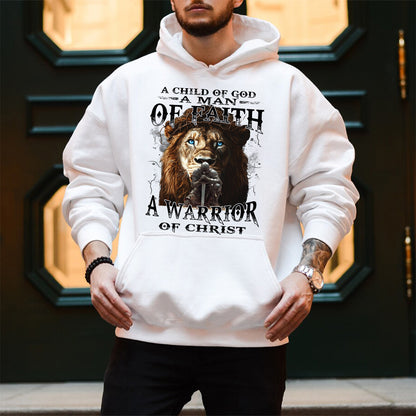 Teesdily | Jesus Warrior Knight Lion Shirt, A Warrior Of Christ Sweatshirt, A Child Of God Hoodie Mug, Man Of Faith Religious Tee