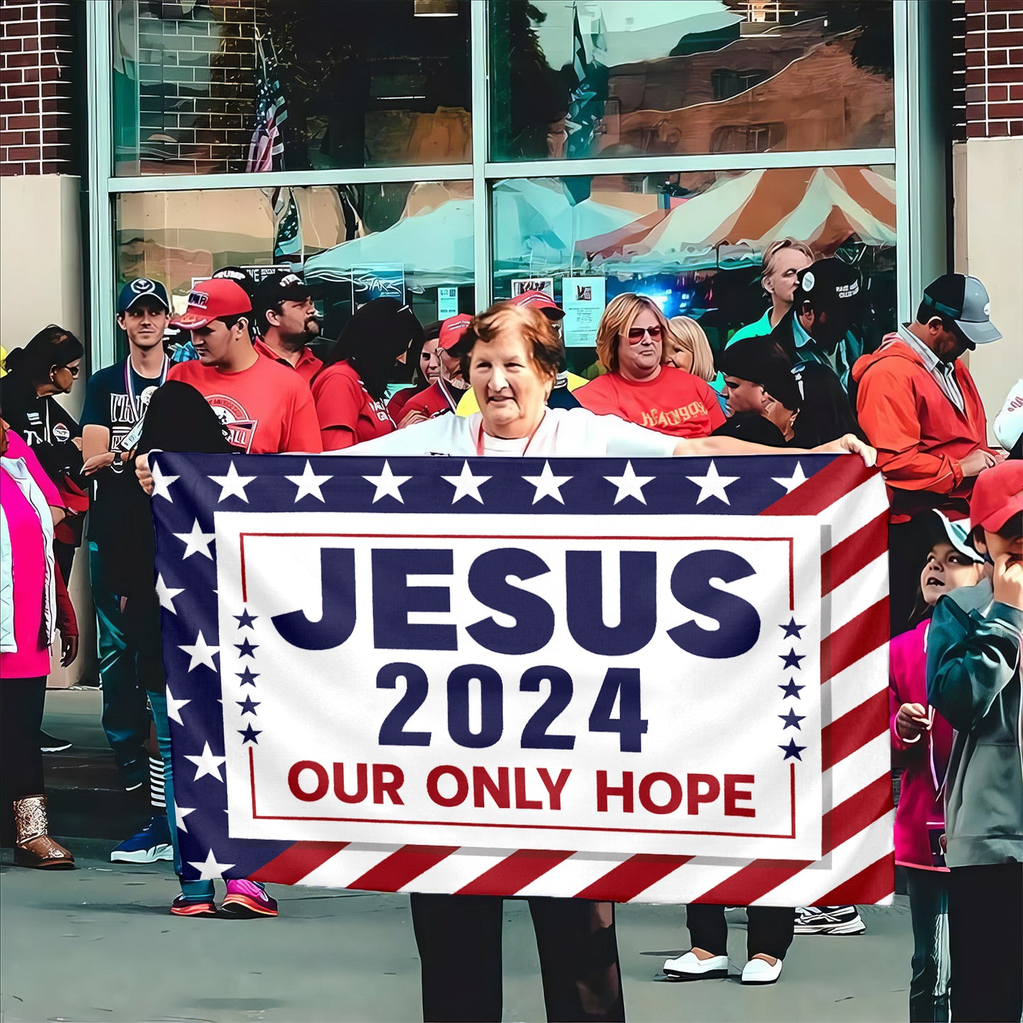 Teesdily | Jesus 2024 Our Only Hope Garden Flag, Christian American Flag Home, God Banner Yard Flag, Jesus Banners Outdoor Decor, Jesus Lovers Gifts