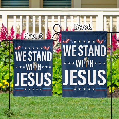 Teesdily | We Stand With Jesus House Flag, Christian Cross Flower Garden Flag, Christian Patriotic Yard Decor, Christ Banner Flag, Jesus Lovers Gifts