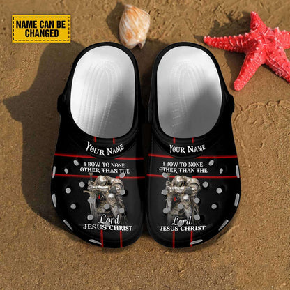 Teesdily | Customized Jesus Warrior Clogs Shoes, I Bow To None Other Than The Lord Classic Clogs, Religious Kid And Adult Eva Clog, Jesus Lovers Gifts