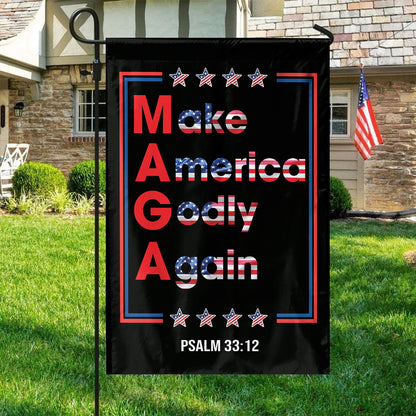 Teesdily | Make America Godly & Again Psalm 33:12 House Flag, Patriotic American Garden Flag, Patriot Outdoor Garden Decor, Christian Gifts