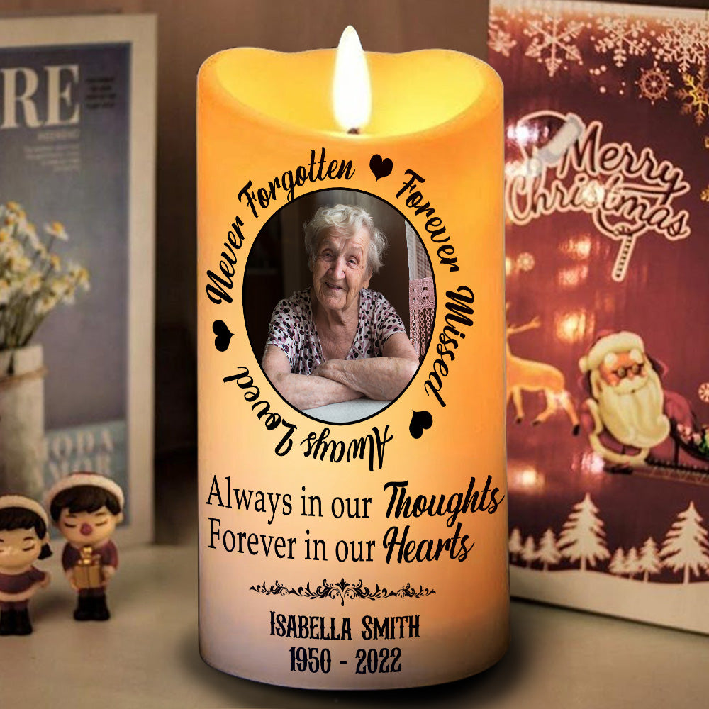 Teesdily | Customized Photo Memorial LED Candle No Battery, Always Loved Forever Missed Remembrance Candle, Memory Christmas Gift