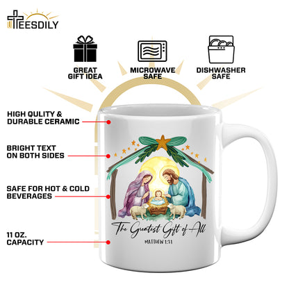 Teesdily | The Greatest Gift Of All Shirt, Nativity Shirt, Christian Nativity Christmas Sweatshirt Hoodie Mug, Religious Gift