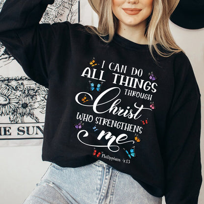 Teesdily | Jesus Butterfly Lovers Shirt, I Can Do All Things Through Christ T-shirt Hoodie Sweatshirt Mug, Christian Lovers Gifts, Faith Tee