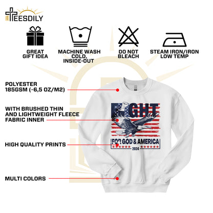 Teesdily | Eagle Fight 2024 American Flag Shirt, Fight For God And America Sweatshirt Hoodie Mug, Patriot T-shirt, American Pride Gifts