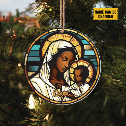 Teesdily | Customized Virgin Mary And Baby Jesus Acrylic Ornament, Merry Christmas Ceramic Car Hanging Ornament, Christmas Custom Gift