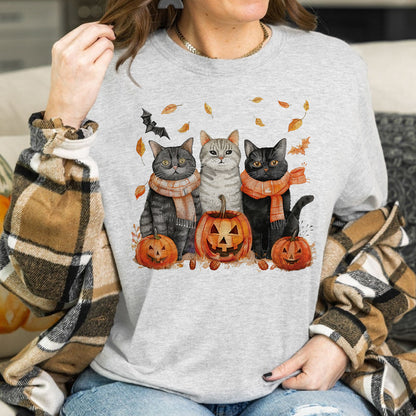 Teesdily | Halloween Cool Cats Shirt, Halloween Cat Pumpkin Bat Sweatshirt Hoodie Mug, Halloween Fall Spooky Season T-shirt, Cat Lover Gifts