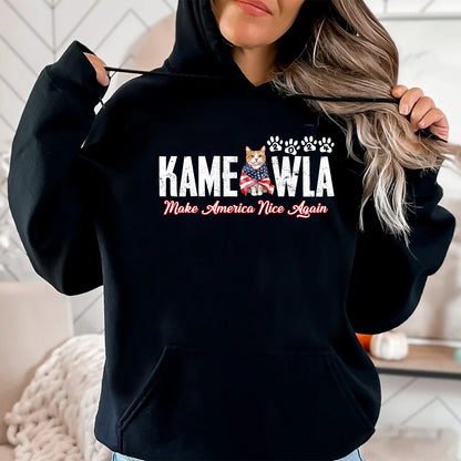 Teesdily | Kameowla Make American Nice Again Shirt, Childless Cat Lady Sweatshirt Hoodie Mug, Cat Mom T-shirt, American Flag Tee, Cat Lover Gift