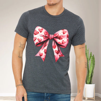 Teesdily | Valentine's Day Heart Coquette Bow Shirt, Retro Valentine Sweatshirt Mug, Coquette Bow Hoodie, Bow Valentine Mug Gift