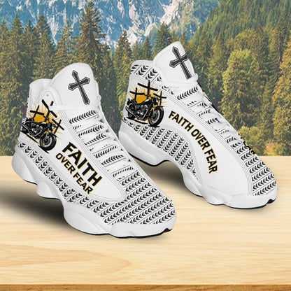 Teesdily | Ride With Jesus Basketball Shoes, Faith Over Fear Christian Running Shoes, Jesus Cross Footwear Unisex Shoes