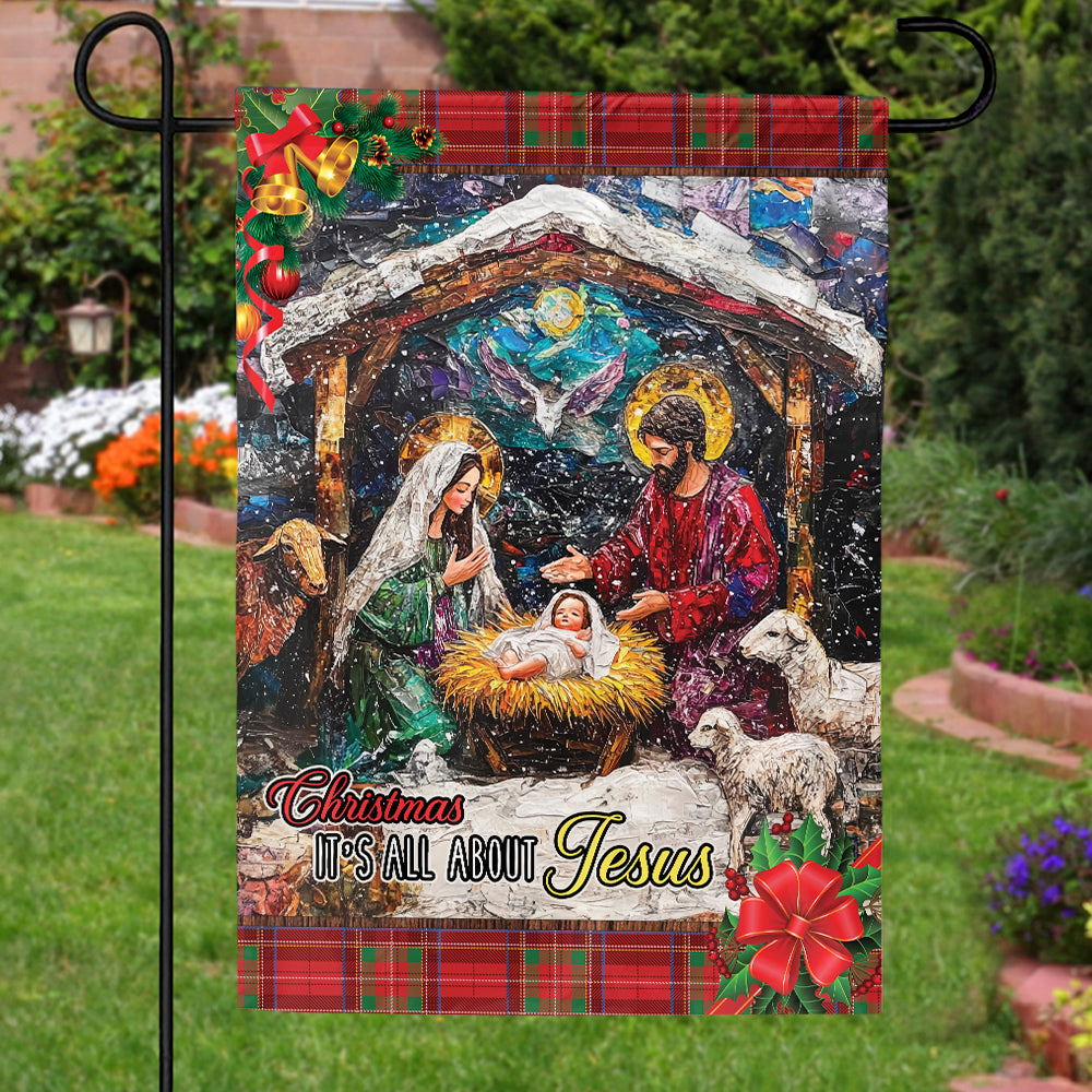 Teesdily | Christmas Jesus Garden Flag, Christmas It's All About Jesus Christian House Flag, Christmas Flag