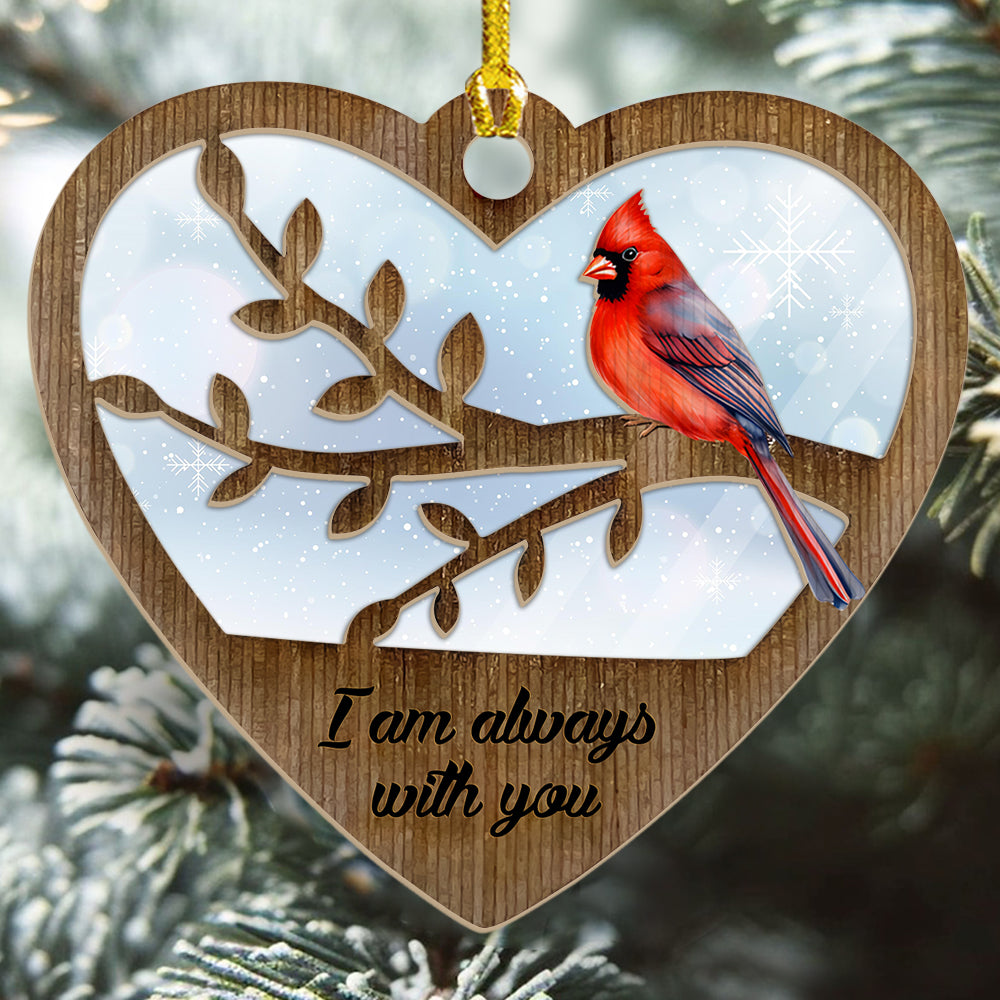 Teesdily | Memorial Heart Cardinal Wood Acrylic Ornament, Cardinals On A Branch Christmas Ornament, Memorial Honor Keepsake Gift