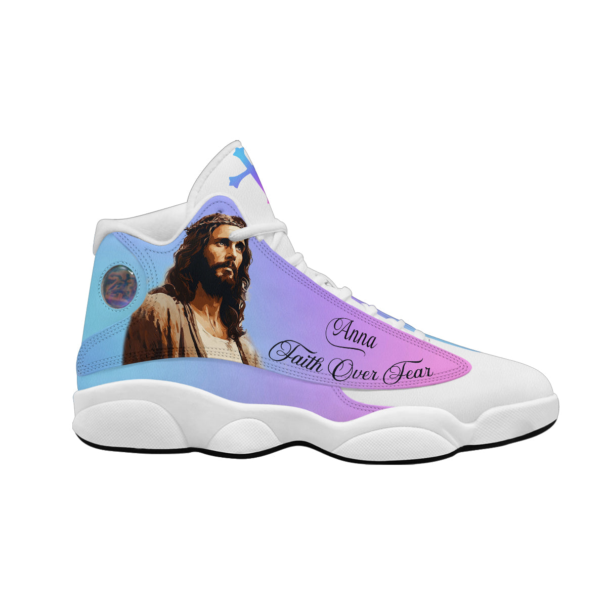 Teesdily | Customized Jesus Saves Faith Over Fear Running Shoes Jesus Christian Sport Shoes Gift For Christian God Believers