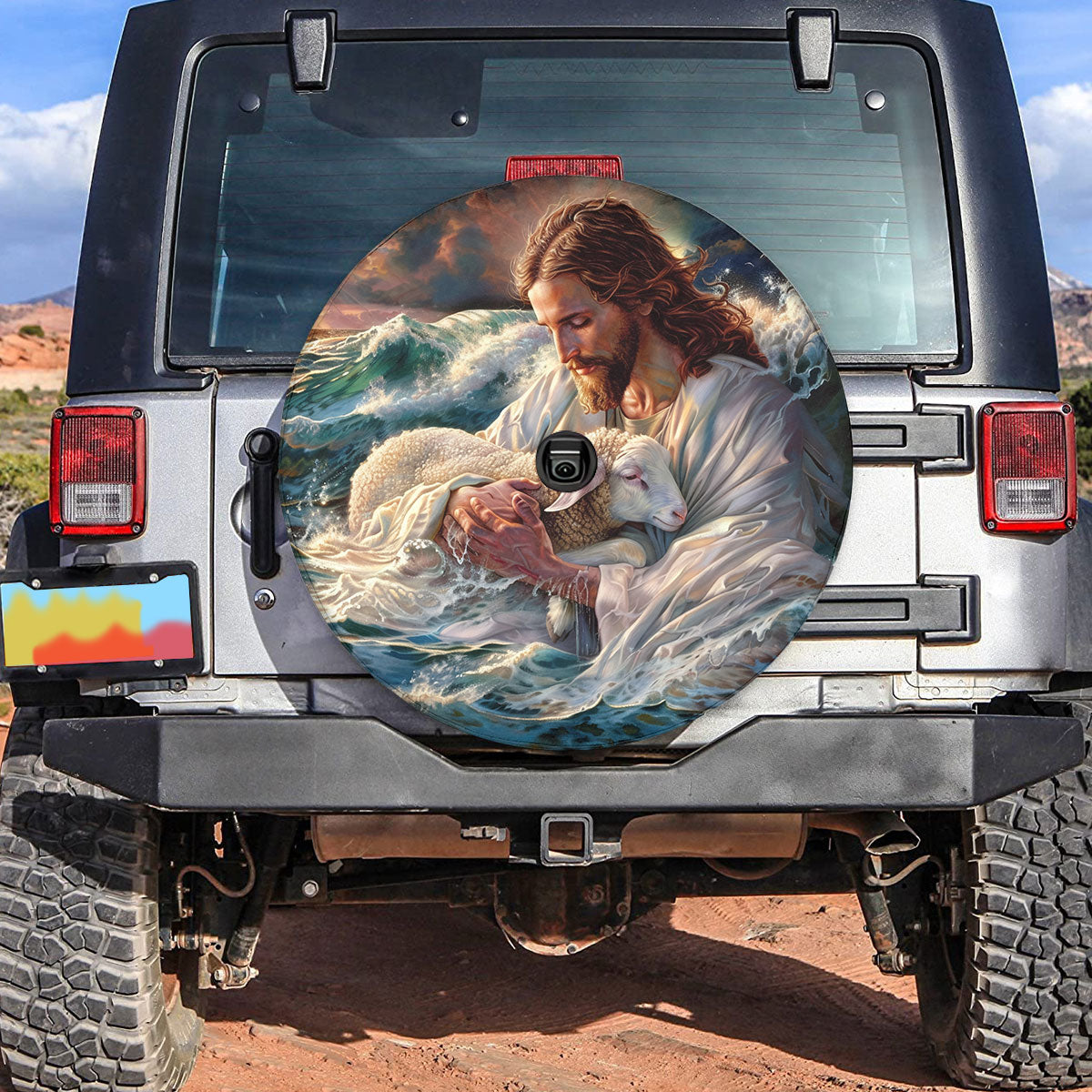 Teesdily | Jesus And Lamb Spare Tire Cover Car, Lamb Of God Wheel Cover Truck, Christian Car Accessories
, God Inspirational Spare Tire Cover 27"-34"