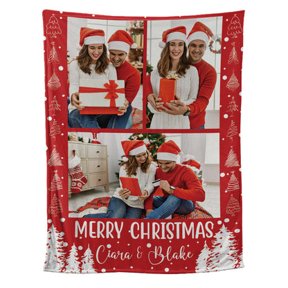 Teesdily | Christmas Blanket With Collage Picture Personalized Christmas Photo Gifts Custom Throw Blankets Xmas Keepsake Gifts For Family Friends