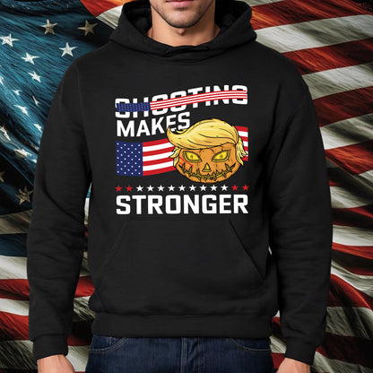 Teesdily | Halloween Pumpkin Shirt, Shoooting Makes Stronger Shirt, Pumpkin American Flag Hoodie Sweatshirt, Fight For America, Halloween Holiday Gift